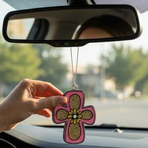 Floral Bubble Cross Car Freshie Scent Champagne Toast Handmade Air Freshener